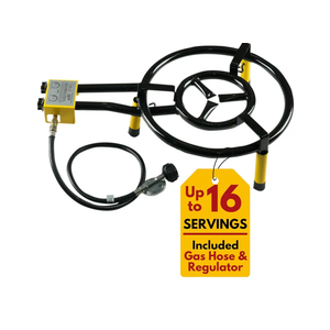 Paella Burner and Stand Set 16 Inch Dual Ring Propane Burner Outdoor Stove with Table Top Stand & Regulator, Portable Gas Cooker Wok Burner for Camping, Crawfish Boil Cooking Outdoor Paellera