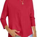 ANRABESS Womens 3/4 Length Sleeve Tops Loose Fit Tunic Shirts Oversized Spring Summer Casual Crew Neck Basic Boxy Tee (Red, M)