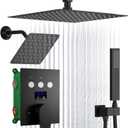 Dual Shower Heads Shower System with 12 Inch Ceiling Rainfall Shower Head and 8 Inch Side Shower Head Digital Display Shower Fixtures Luxury Shower Faucet Set,Matte Black