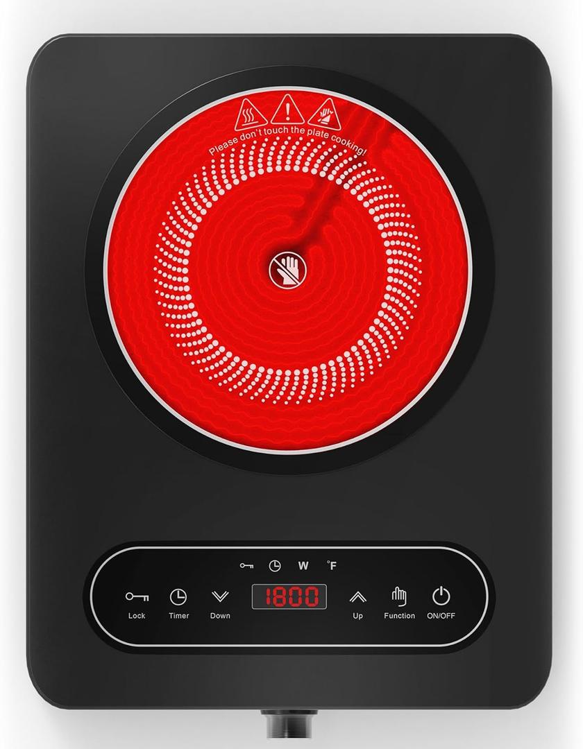 VBGK Single Burner Electric Cooktop, 110V 1800W Electric Cooktop with LED Touch Controls and Knob Controls, 10 Power Levels, 4-Hour Timer, Safety Lock, Single Burner Overheat Protection