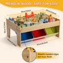 SainSmart Jr. Wooden Train Table – Kids Play Table with Built‑in Storage & Wooden Train Set | Toddler Activity Table Set for Ages 3+, Compatible with Major Wooden Train Brands
