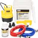 Tankless Water Heater Flushing Kit Includes 1500GPH Submersible Sump Pump with Two Adapters & Cleaner & 3 Gallons Pail with Bucket Lid Opener & Two 1/2” Dia X 6' Hoses SUB 1500 Flush Kit