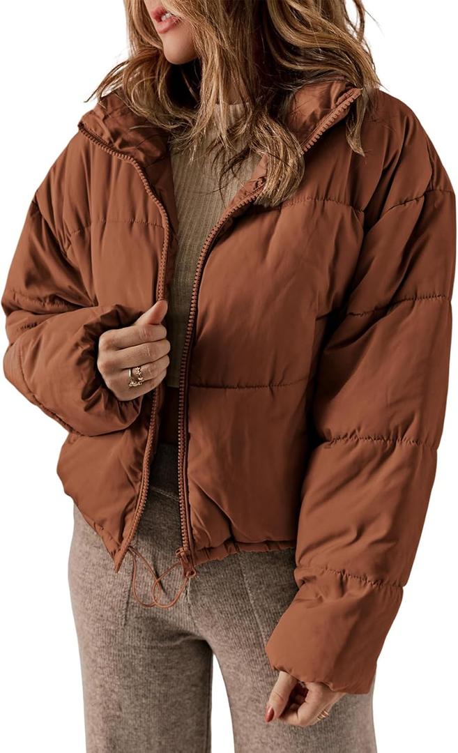 Dokotoo Womens Winter Quilted Jackets Long Sleeve Full Zip Puffer Jacket Coats with Pockets (XX-Large, Orange)