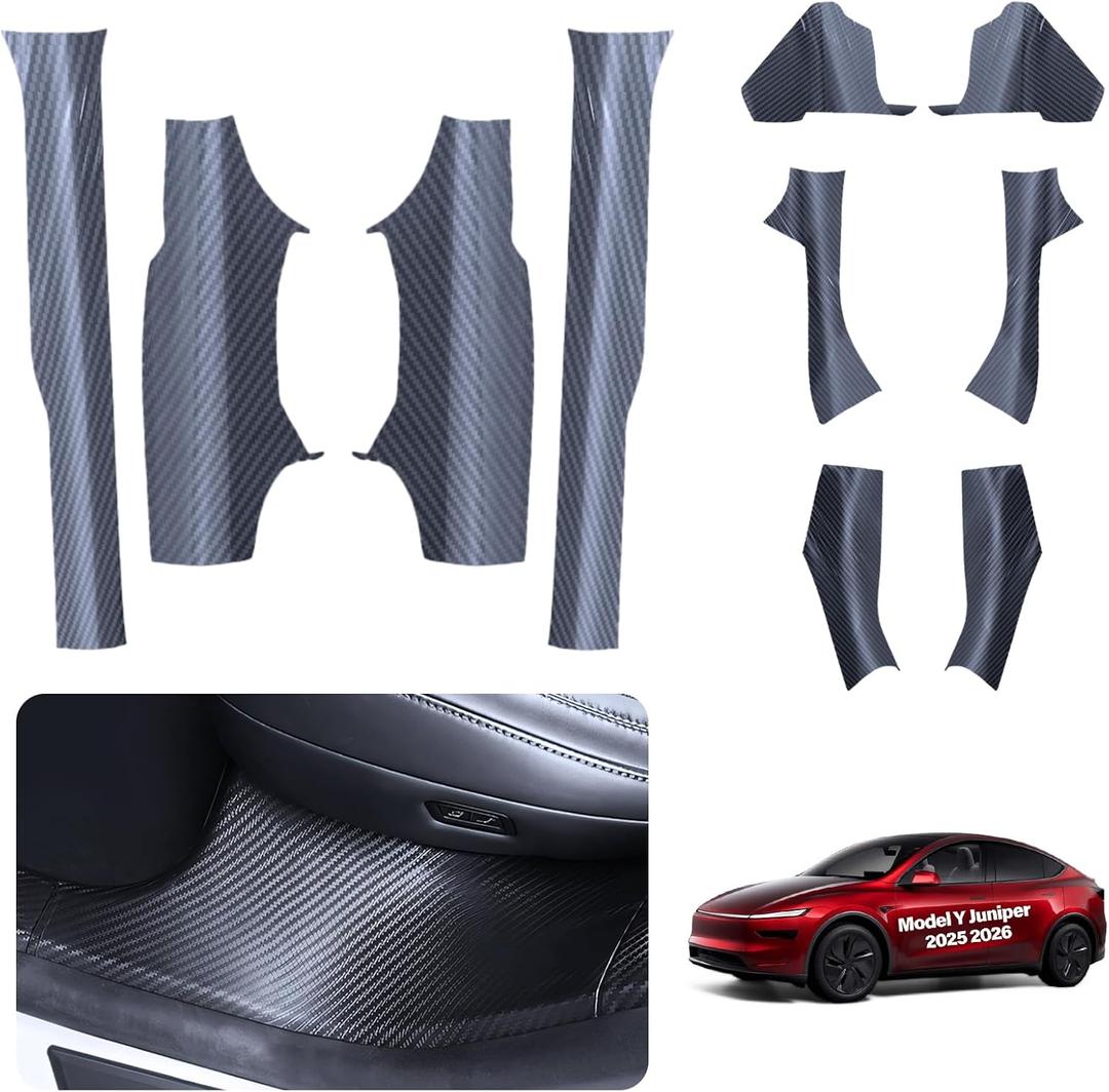 10PCS for Tesla Door Sill Protector Model Y Juniper Refreshed Accessories 2025-2026 Carbon Fiber Front & Rear Door Entry Model Y Scuff Plate Carpet Edge Guard ABS Juniper Interior