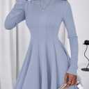 PRETTYGARDEN Fall Dresses for Women Elegant Classy 2026 Casual Long Sleeve Swing A Line Ruffle Short Homecoming Party Dress (Blue, M)