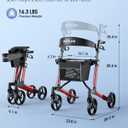 WOTURE Foldable Rollator Walker with Seat & Backrest 16 lb Ultra-Light Mobility Aid, 8" All-Terrain Wheels for Indoor/Outdoor Use, Adjustable Handles & Dual Brakes, Includes Storage Bag, Red
