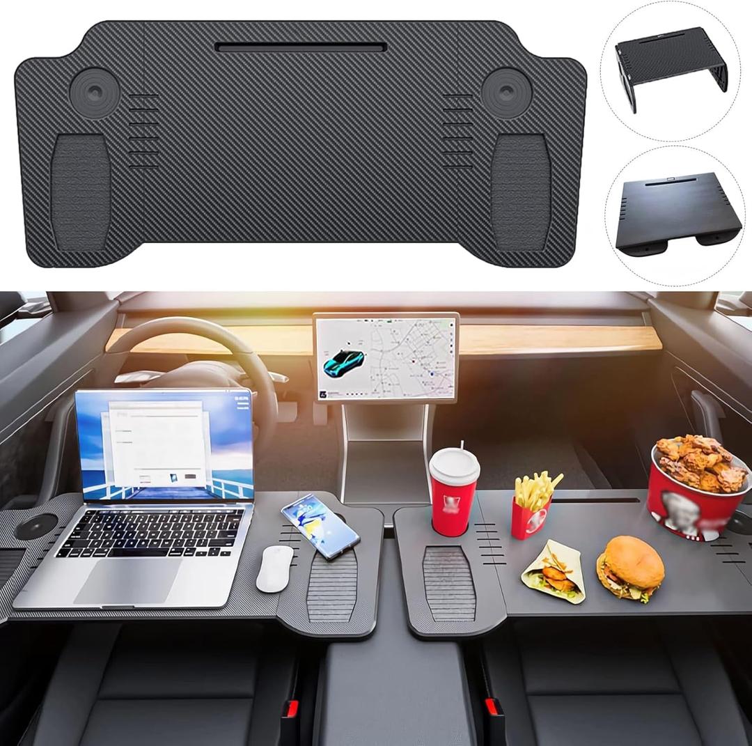 Foldable Car Tray, 2025 Upgraded Car Desk Compatible with Tesla Model Y Model 3 Car Accessories, Steering Wheel Eating Table, for Travel Remote Work Camping, Gift for Christmas (Black)