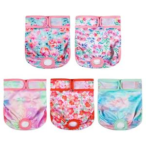 wegreeco Female Dog Diapers, Washable Reusable Pet Puppy Doggie Diapers for Small Medium Large Female Dogs in Heat Period, Doggy Period Panties Medium, Blossoms XL 5 Pack