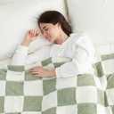 Snuggle Sac Sage Green Checkered Throw Blanket Faux Fur Knitted with Microfiber Yarn, Cozy Soft Warm Spring Blankets for Couch,Sofa,Bedroom,Sage Green Checker,50x60 inches