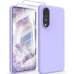 for Samsung Galaxy S25 Edge Case with Glass Screen Protector, Slim Soft Liquid Silicone + Hard PC Shockproof Protective Cover [Anti-Scratch Microfiber Lining] for Galaxy S25 Edge,Light Purple