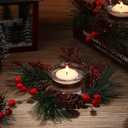 Dingion 8 Pieces Christmas Candle Candle Rings Set, 4 Christmas Votive Taper Holders Berry Ring with Pinecones and 4 Votive Taper Holders for Wedding Decor