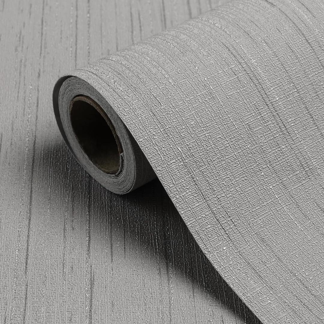 Grey Grasscloth Peel and Stick Wallpaper 15.7" X 120" Textured Self-Adhesive Contact Paper Linen Grasscloth Removable Wallpaper for Cabinets Counter Top Liners (Gray)