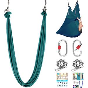 5.5 Yards Aerial Silk Swing Outdoor Hammock Aerial Yoga Swing For Adults,Aerial Yoga Hammocks for outside (Dark Green)