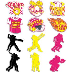 Fuyoooo 24 Pcs Large Size Softball Cutouts 7-14 Inch Home Run Sport Theme Paper Cut Out Softball Party Decoration for Locker Bulletin Board Decor Baby Shower Birthday Sport Party Decoration