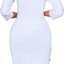 Church Dresses for Women 3/4 Sleeve Bodycon Ruffle Vintage Wear to Work Pencil Midi Dress (White, XL)
