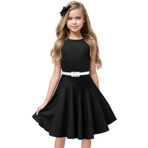HB HBB MAGIC Girls Vintage Dress 50s Retro Twirling Special Occasion Dresses Size 6-14 Sleeveless Kids Dress (Black)