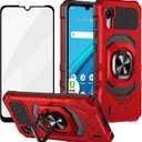 Ailiber Case for ATT Calypso 4, Cricket Debut S2 with Screen Protector, Ring Kickstand for Magnetic Car Mount, Heavy Duty, Military Grade Shockproof Rugged Protective Phone Cover for Calypso 4-Red