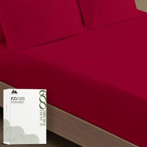 Mayfair Linen 100% Cotton Queen Fitted Sheet Only - 600 Thread Count Cotton Fitted Sheet Queen, Luxuriously Soft, Durable, Cooling 16" Deep Pocket Sateen Weave Bottom, Luxury Hotel Quality - Red