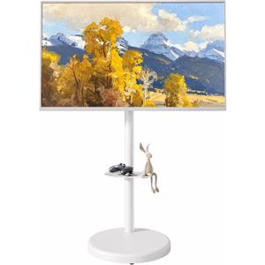 Height Adjustable Rolling TV Stand for 37-86 Inch TV up to 110 Pounds, Portrait to Landscape, Heavy Duty Mobile TV Cart with Shelf Max VESA 600x400mm (White)