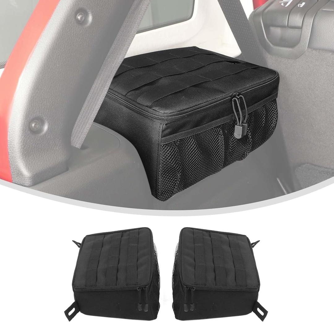 Linskip for 2024-2025 Jeep Wrangler Storage Trunk Organizer, Wheel Well Storage Bag Compatible with 2024 2025 Jeep Wrangler JL, Bolted Straps-Grid Organizer-Mesh Cargo Net-Multi Compartment