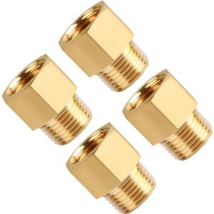 SUNGATOR 4-Pack 1/2 Inch Male x 1/2'' Female Brass Pipe Fitting Adapters, 1/2'' NPT Male to Female Adapters, 1/2'' Brass Pipe Extension Fittings for Shower Head