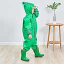 SSAWcasa Toddler Rain Suit, Kids Muddy Play Buddies One Piece Hoodie Rain Jacket Coat Poncho Gear Coverall Baby Girl Boy (Green, S)