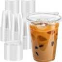 16 oz 100 Pack Clear Plastic Cups with Lids, Sturdy Iced Coffee Cups with Sip Lids, Disposable Food Safe Smoothie Cup for Cold Drinks, Juice, Milkshake