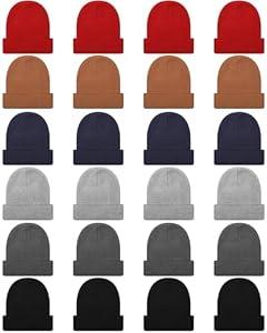 Toulite 24 Pcs Kids Winter Beanies Warm Cold Weather Hats Knitted Beanie Cap Solid Color for Boy Girl Children School Outdoor(Dark Color)