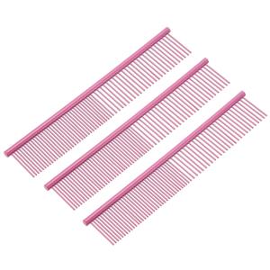 Dog Cat Comb, Pet Combs Stainless Steel Teeth with Rounded Ends for Knots Mats Loose Hair Removal, 7.5IN (Pink Coated, 3 Pack), Grooming Tool Intended for Long Curly Hair Pet