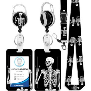 ID Badge Holder with Lanyard and Retractable Badge Reel Clip, Funny Horror Skeleton Card Name Tag Lanyard Vertical ID Protector Bage Clips for Nurse Nursing Doctor Teacher Student