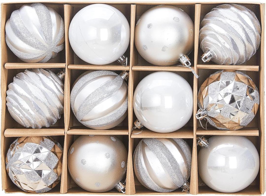 12ct 80mm/3.15" Christmas Ball Ornaments, Decorative Hanging Baubles, Christmas Tree Decoration, Plastic and Shatterproof, Ideal for Xmas, Holiday, Home and Party Decor, Silver