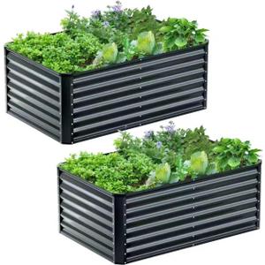 2PCS 4x2x2FT Galvanized Raised Garden Bed,Galvanized Planter Boxes Outdoor, Large Metal Raised Garden Beds for Vegetables-Grey (Gray)