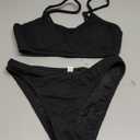 Fanuerg Women's Ribbed Bikini Sets Scoop Neck Cheeky Swimsuit Textured Two Piece Bathing Suit (Black) S