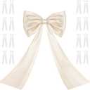 Large Pink Bow for Coquette Room Decor, 16 Pcs 3x13 in+1Pcs 47x24 in Big Satin Ribbon Ties for Birthday Party Wedding Background Bridal Shower Baby Shower Room Wall Decorations (Cream)