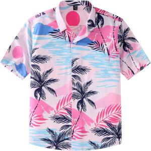 siliteelon Boys Hawaiian Shirts Short Sleeve Cotton Summer Beach Button Down Casual Aloha Luau Shirts for Kids (8-9 Years, Tcs29)