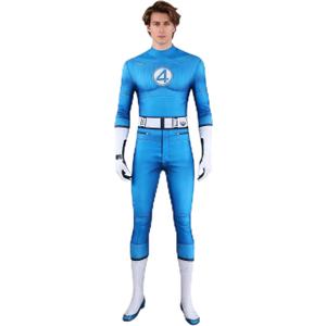 Fantastic Invisible Cosplay Jumpsuit, Blue Invisible Man Costume, Adult Halloween Bodysuit with Belt, Team Uniform (190)