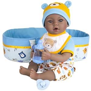 Aori 17 Inch Black Baby Dolls Realistic Black Doll with Light Weighted Soft Body & Pink Outfits for Girls 3+ | Pretend Play, Dress Up, Nursery Decor