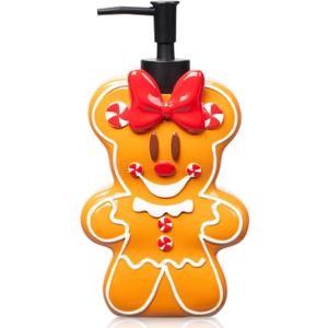 Jay Franco Disney Minnie Mouse Gingerbread Soap Dispenser - Christmas & Holiday Season Bathroom Accessory - Brown Resin Lotion Pump