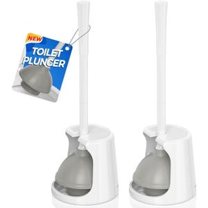 Toilet Plunger with Holder, 2 Pack Plungers for Bathroom Heavy Duty for 5.7-inch Toilet Drain, Toilet Plunger and Holder Combo for Bathroom Cleaning(White)