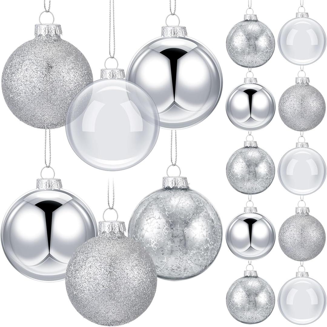 Civaner 16 Pack Silver Mercury Glass Christmas Ball Ornaments, 2.36'' Glitter Glass Christmas Ball Ornaments Glitter Large Balls Tree Decoration for Xmas Tree Decor Shiny Decorative Hanging Ornament