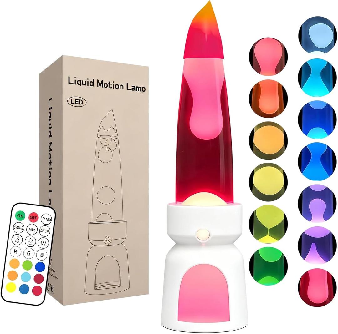 13" Liquid Motion Light with Remote, 13 RGB Color Changing Mood Light, 4 Dynamic Modes & 4 Brightness, Modern Volcano Lamp for Room Decor, Birthday Christmas Gift Ideal for Teens, Kids, Adults (White)