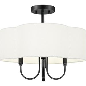 18" Semi Flush Mount Ceiling Light, 4-Light Vintage Light Fixtures Ceiling Mount with Fabric Shade in Quatrefoil for Kitchen Nursery Entryway Hallway Bedroom, Matte Black, SM179-MB-L