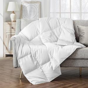 puredown Soft Feather Down Throw Blanket Lightweight Packable Couch Throw for Indoor and Outdoor Use, Throw 50"X70", Pure White