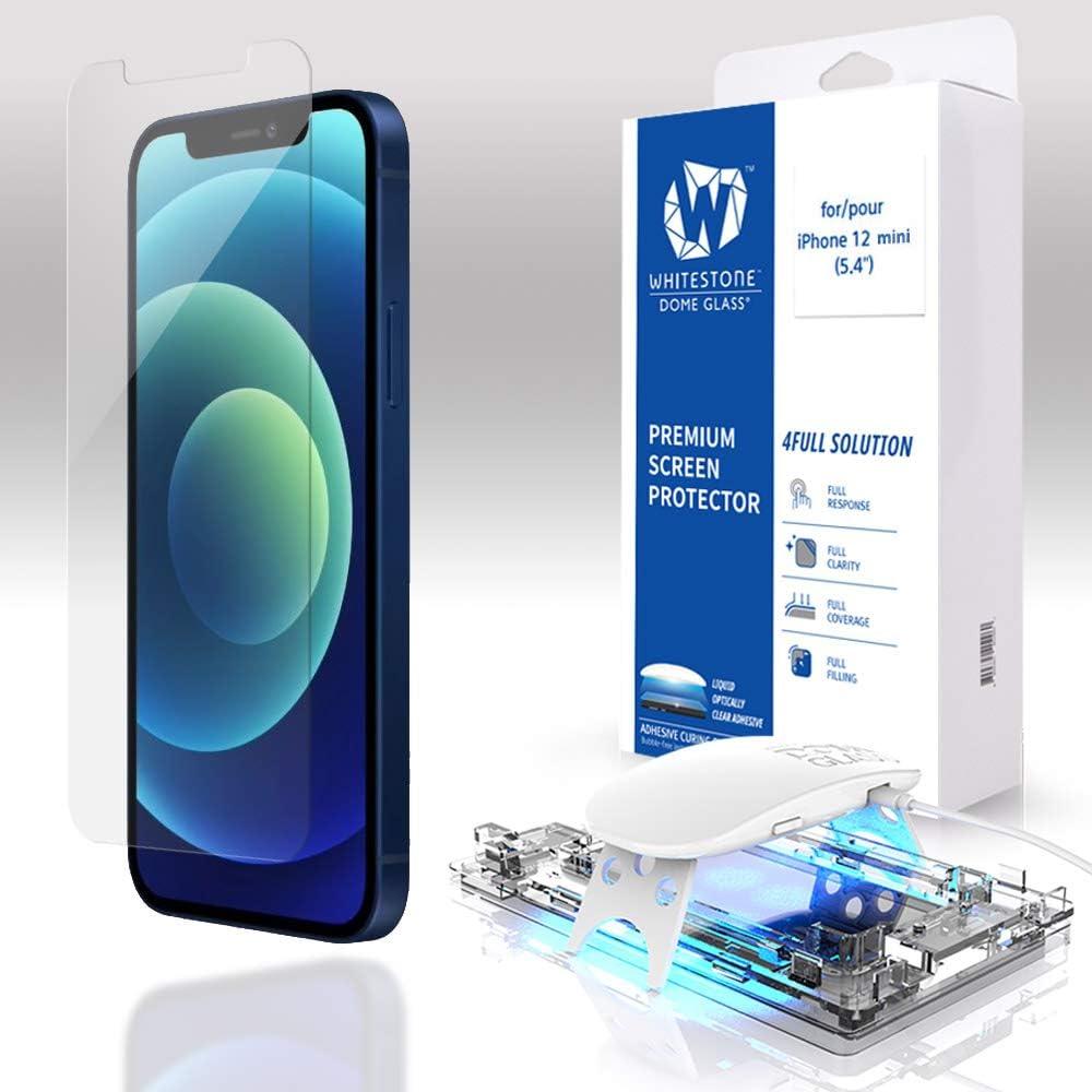 DOME GLASS Whitestone [Perfect Full Coverage] Tempered Glass Screen Protector for iPhone 12 mini with UV lamp [1Pack]
