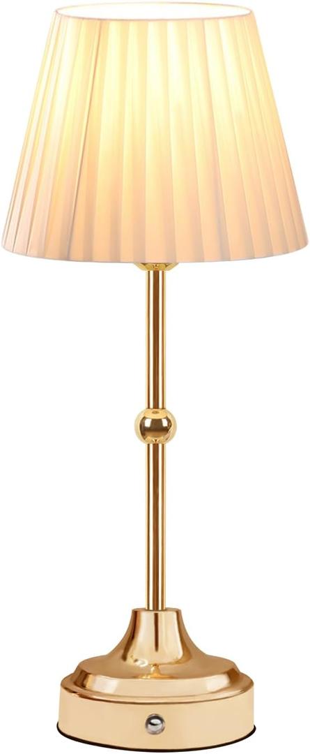 Cordless Metal Table Lamp,3 Color Touch Sensor Control Portable LED Table Lamp,3-Levels Brightness Rechargeable Bedside Lamp,Night Light for Kids Nursery,Dining Room Lamp (Light Gold)