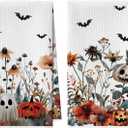 Artoid Mode Ghost Pumpkins Bats Floral Halloween Kitchen Towels Dish Towels, 18x26 Inch Quick Dry Microfiber Hand Towels for Kitchen Drying Set of 2 (Beige)