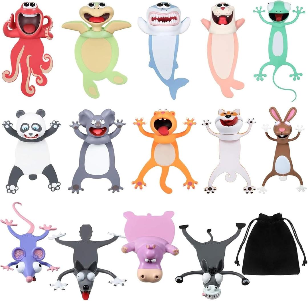 Zonon 14 Pieces 3D Bookmark Funny Animal Cartoon Bookmark Novelty Birthday Party Favors for Men and Women Help with Reading Office Supplies