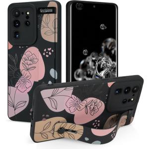 Case for Samsung Galaxy S20 Ultra 6.9 inch 2020 Released, Silicone Case with Strap for Women Girls Cute Floral Flowers Adjustable Wristband Kicktand Cover for S20 Ultra, Black Flower
