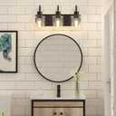 Baocuz 3-Light Bathroom Light Fixtures, Black Vanity Light Farmhouse Wall Sconces with Clear Glass Shade, Modern Bathroom Wall Lamp for Mirror Bedroom Hallway Living Room Cabinet