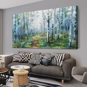 Enartly Landscape Wall Art Large Living Room Bedroom Wall Decor White Birch Tree Canvas Green Forest Painting Nature Picture Scenery Artwork Textured Framed for Bathroom Home Office Decoration 40"x20"